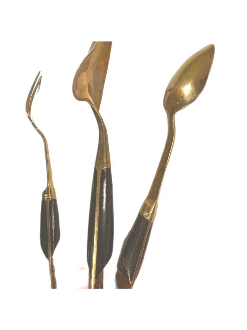 VTG LOT of 3 THAILAND SIAM Brass Wood Handle Small Serving pieces oyster spoon - Picture 6 of 7